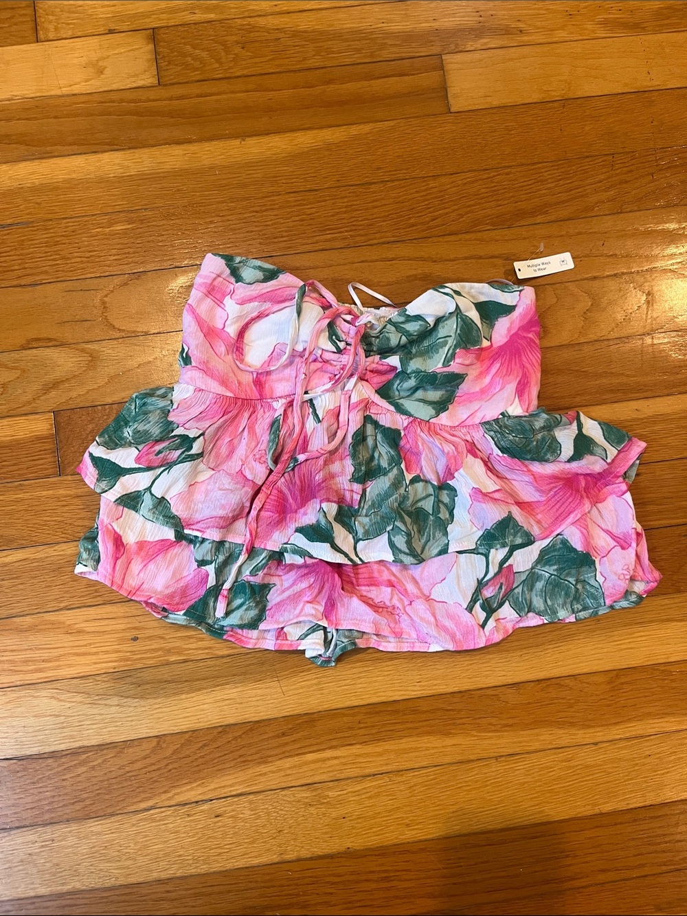 Hollister Pink & Green Floral Ruffled tube top